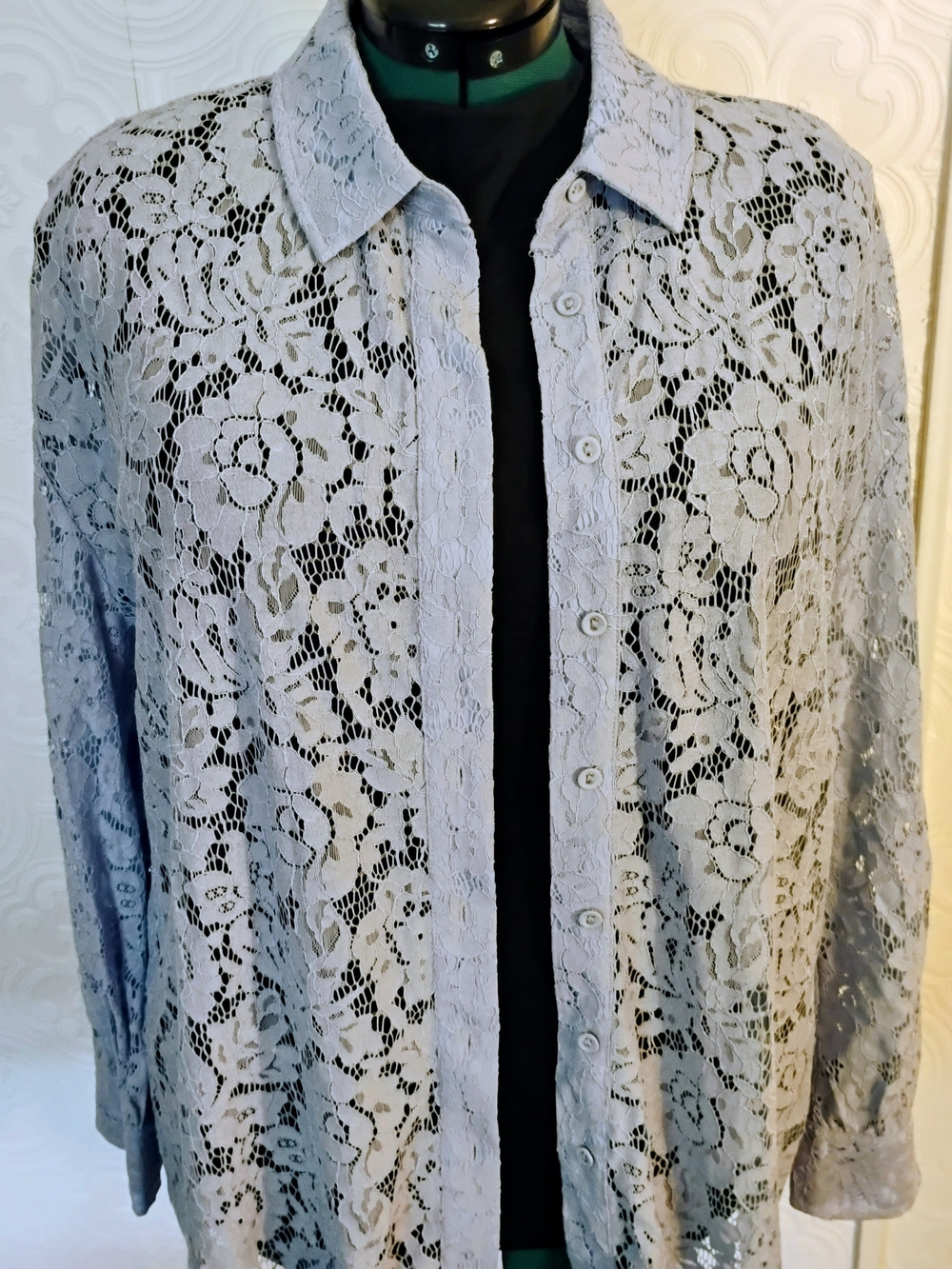 Soft Surroundings Periwinkle Blue Lace Button-Up top